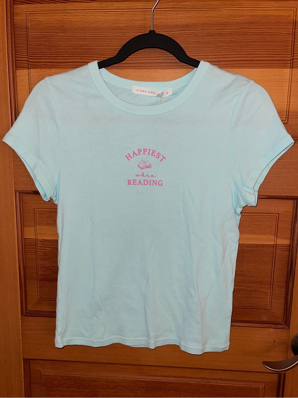 Altar'd State Light Blue 'Happiest When Reading' Short Sleeve Tee - NWT - Large